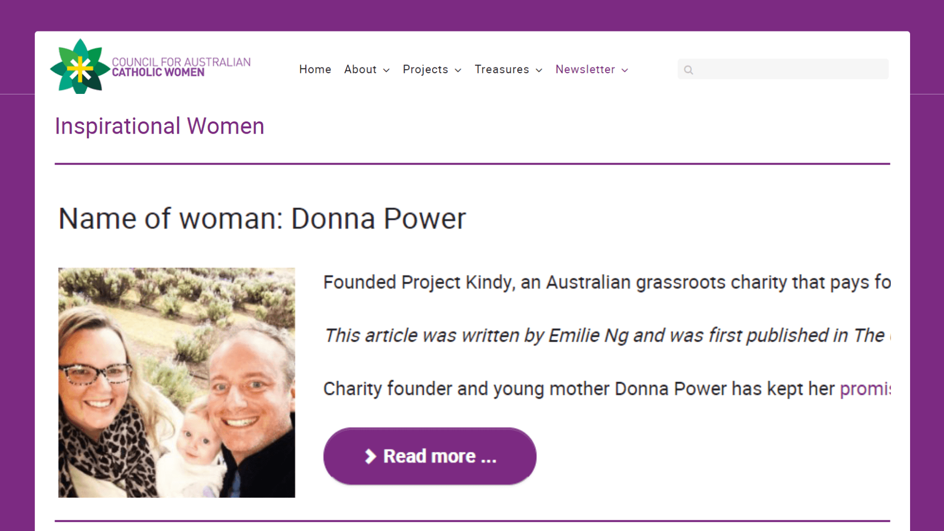 Donna Power from Experience Wellbeing Catholic school retreat facilitator in the Brisbane Catholic Archiocese article on Project Kindy by council for australian catholic women