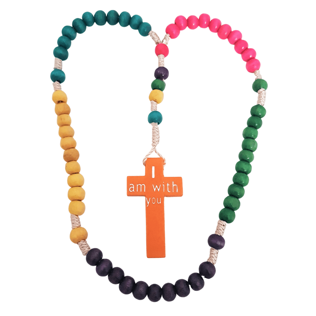 rosary beads designed in australia by Donna Power of experience wellbeing childrens rosary beads wooden twine non toxic small gift first holy communion confirmation graduation retreat gift catholic holy rosary pray the hail mary with these beads catholic faith formation